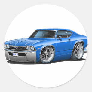 Pegatina Redonda Coche azul Chevelle de 1968