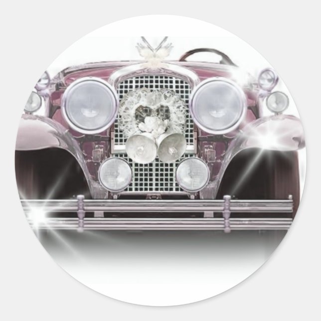 PEGATINA REDONDA COCHE BODA MATRIMONIAL (Anverso)