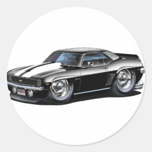 Pegatina Redonda Coche Camaro blanco-negro de 1969