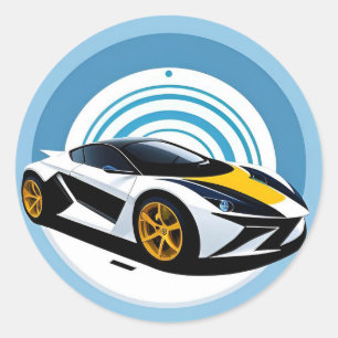Pegatina Redonda Coche de carreras con diseño dinámico