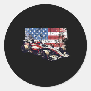 Pegatina Redonda Coche de carreras vintage bandera americana 4 de j
