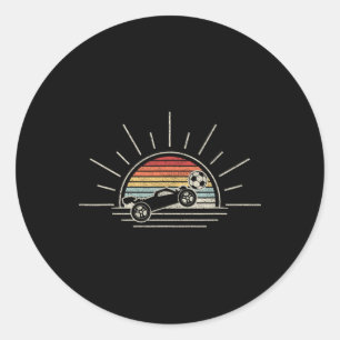 Pegatina Redonda Coche de fútbol con cohete vintage retro