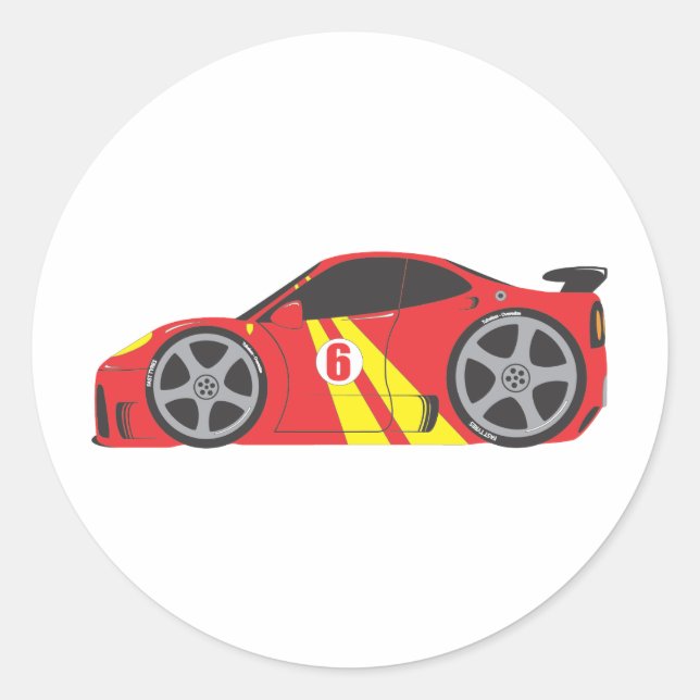 Pegatina Redonda Coche de raza roja (Anverso)