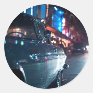 Pegatina Redonda Coche del vintage de la impulsión del océano