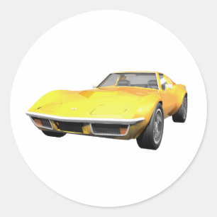 Pegatina Redonda Coche deportivo Corvette 1970: acabado amarillo