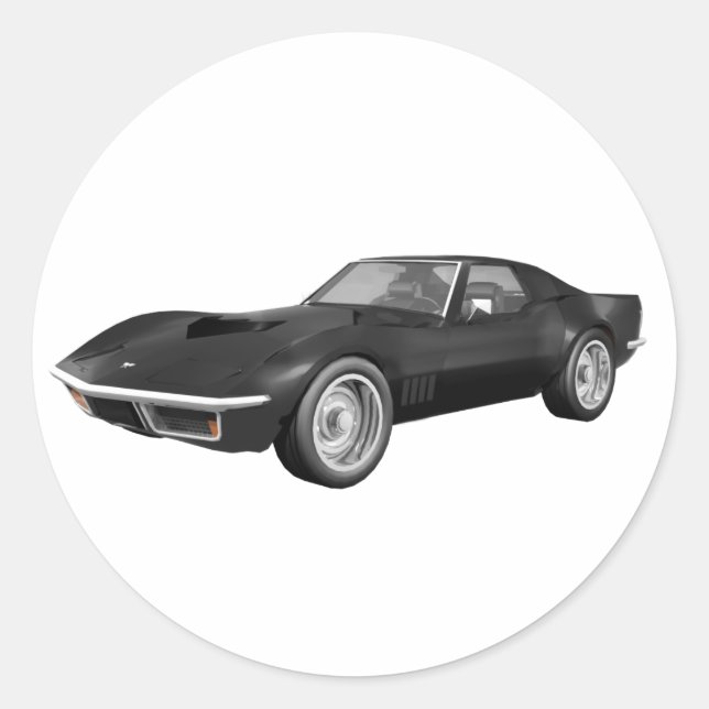 Pegatina Redonda Coche deportivo Corvette 1970: acabado negro (Anverso)
