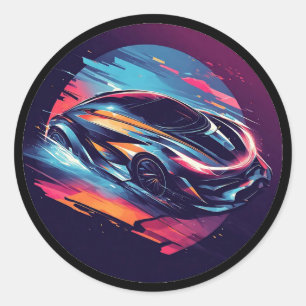 Pegatina Redonda Coche deportivo futurista