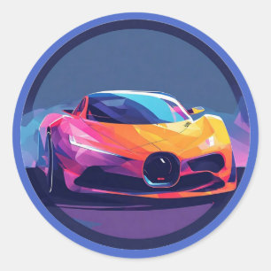 Pegatina Redonda Coche deportivo renderizado con vibrantez