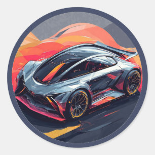 Pegatina Redonda Coche deportivo vibrante