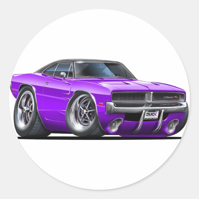 Pegatina Redonda Coche Dodge Charger Purple (Anverso)