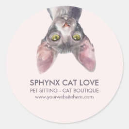Pegatina Redonda Coche Gato Canadiense Sphynx Rosa Pequeño Lindo