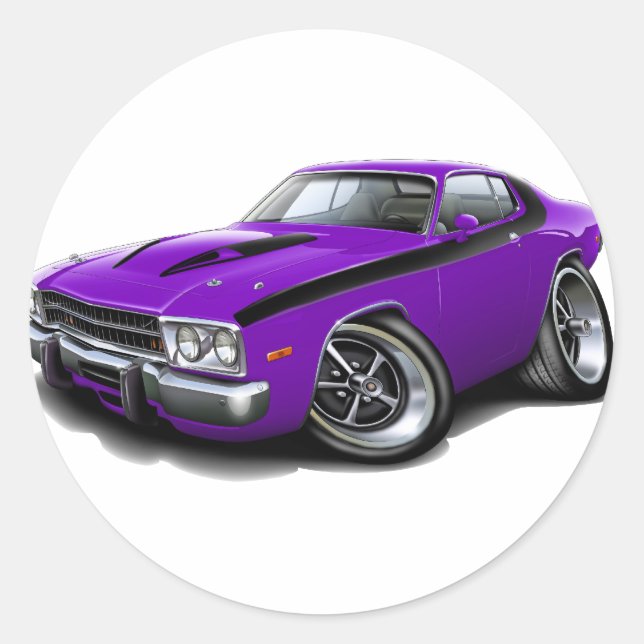 Pegatina Redonda Coche morado-negro de Roadrunner 1973-74 (Anverso)