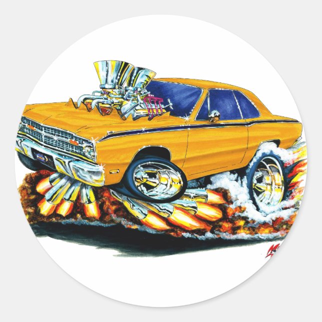 Pegatina Redonda Coche Naranja Dodge Dart 1968-71 (Anverso)