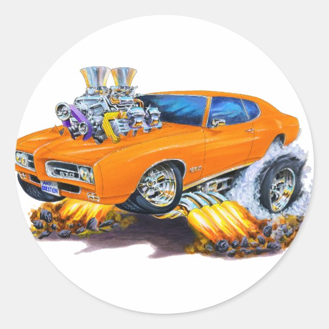 Pegatina Redonda Coche Naranja GTO 1969 (Anverso)