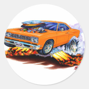 Pegatina Redonda Coche Naranja Roadrunner 1968-69