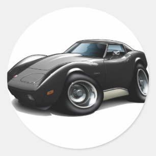 Pegatina Redonda Coche negro Corvette 1973-76