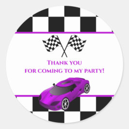 Pegatina Redonda Coche Purple Race | Kids Cumpleaños Party Favor