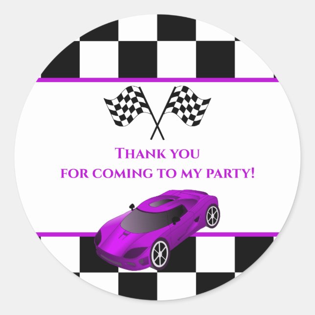 Pegatina Redonda Coche Purple Race | Kids Cumpleaños Party Favor