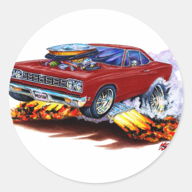 Pegatina Redonda Coche Roadrunner Maroon 1968-69 (Anverso)