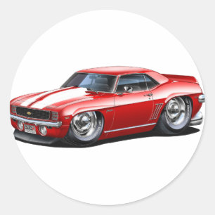 Pegatina Redonda Coche rojo-blanco de 1969