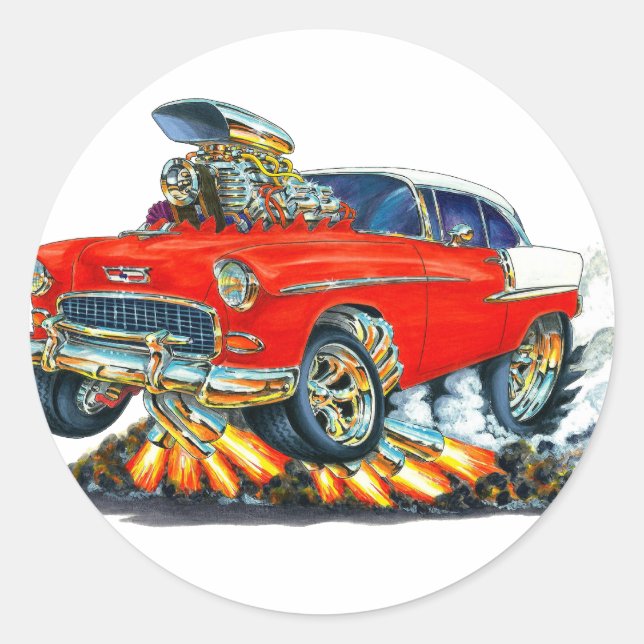 Pegatina Redonda Coche rojo Chevy Belair 1955 (Anverso)
