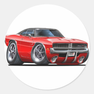 Pegatina Redonda Coche rojo Dodge Charger
