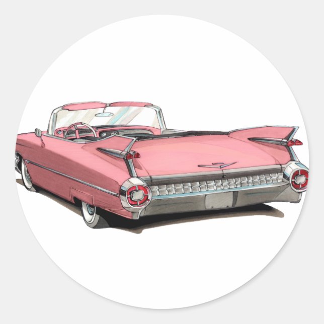 Pegatina Redonda Coche rosa Cadillac 1959 (Anverso)