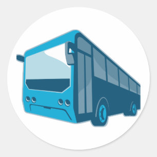 Pegatina Redonda coche turístico del servicio de autobús retro