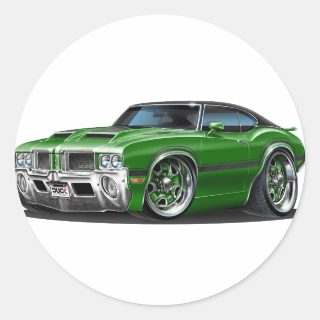 Pegatina Redonda Coche verde Olds Cutlass 442 (Anverso)