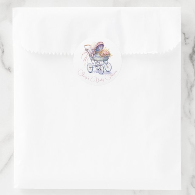 Pegatina Redonda Cochecito de Bebé Precioso (Bolso)