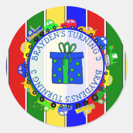 Pegatina Redonda Coches, camiones, Pegatinas de cumpleaños de Tract