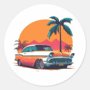 Pegatina Redonda Coches Clásicos Muscle Cars Frios Autos Deportivos