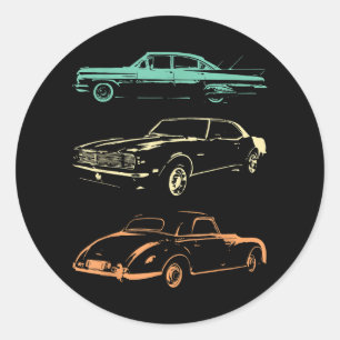 Pegatina Redonda Coches de época - Retro gráfico de 80 y 90