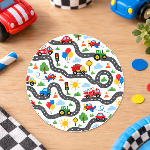 Pegatina Redonda Coches de Transporte Lindos Cumpleaños niño 1