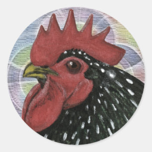 Pegatina Redonda Cochin: Decorativa cabeza de gallo