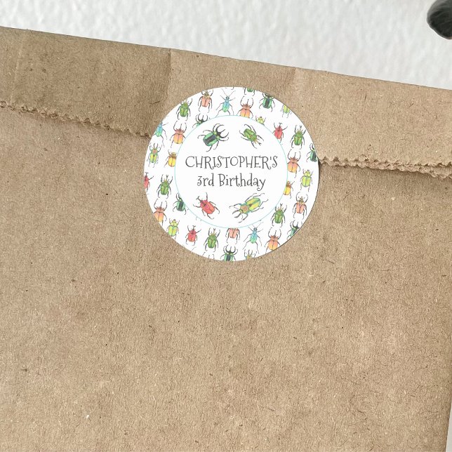 Pegatina Redonda Cochinitas Escarabajos Cumpleaños Infantiles (Subido por el creador)