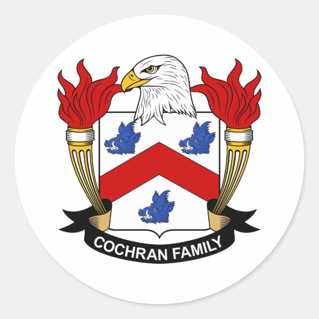 Pegatina Redonda Cochran Family Crest (Anverso)