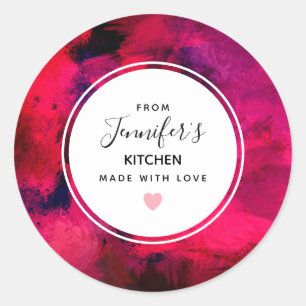 Pegatina Redonda Cocina abstracta oscura roja y morada negrita y mo