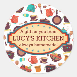 Pegatina Redonda Cocina cacerolas utensilios cocineros