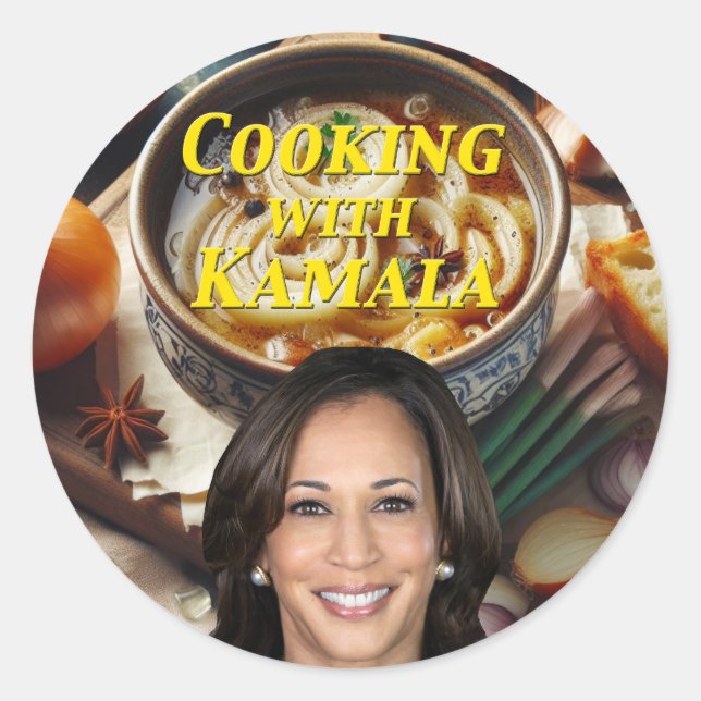Pegatina Redonda Cocina con Kamala (Anverso)