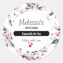 Pegatina Redonda Cocina con motivos acuáticos florales rosados y gr