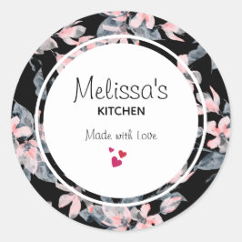 Pegatina Redonda Cocina con motivos acuáticos florales rosados y gr