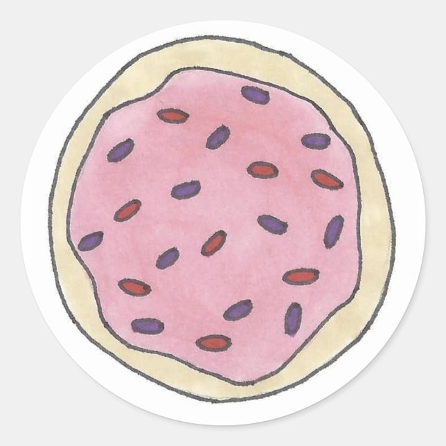 Pegatina Redonda Cocina de azúcar rosa con escarcha aspersa Panader (Anverso)
