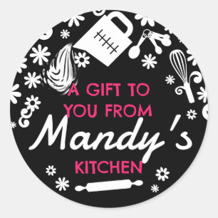 Pegatina Redonda Cocina de carne pastelería de pastelería con salsa