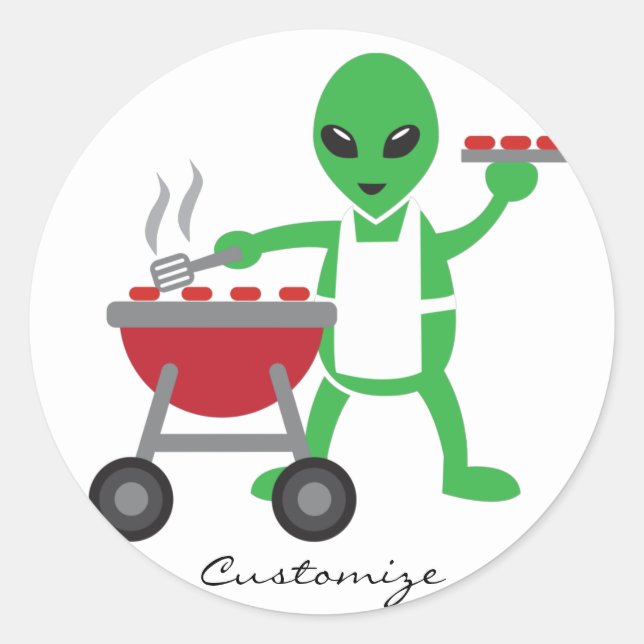 Pegatina Redonda Cocina de Cocina de Alien Barbecue Thunder_Cove (Anverso)