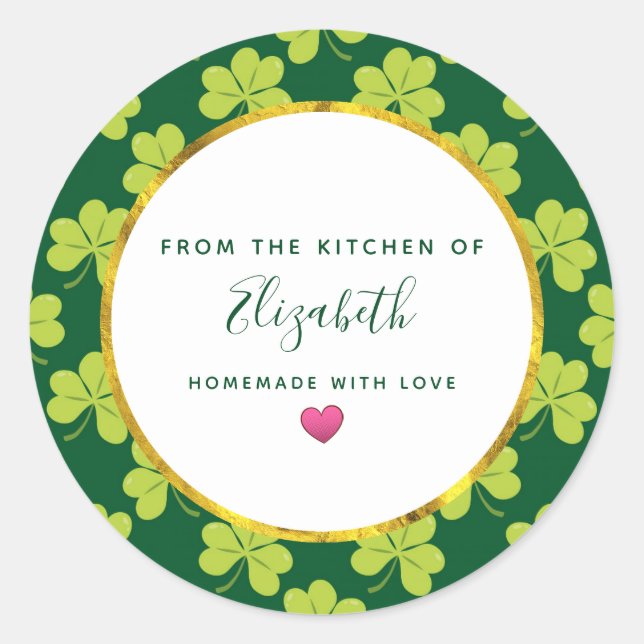Pegatina Redonda Cocina de diseño de Shamrock de trono verde suave (Anverso)
