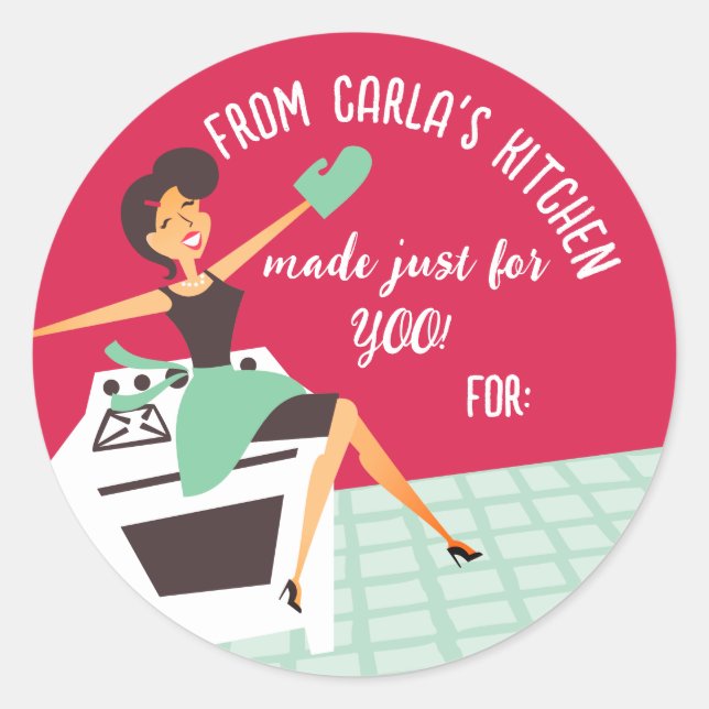 Pegatina Redonda Cocina de hornos para amas de casa, horneado desde (Anverso)