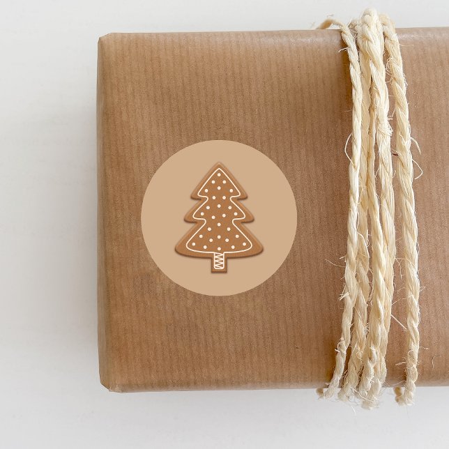 Pegatina Redonda Cocina de la forma del árbol de Navidad Gingerbrea (Cute cookie design for the Holiday season.)