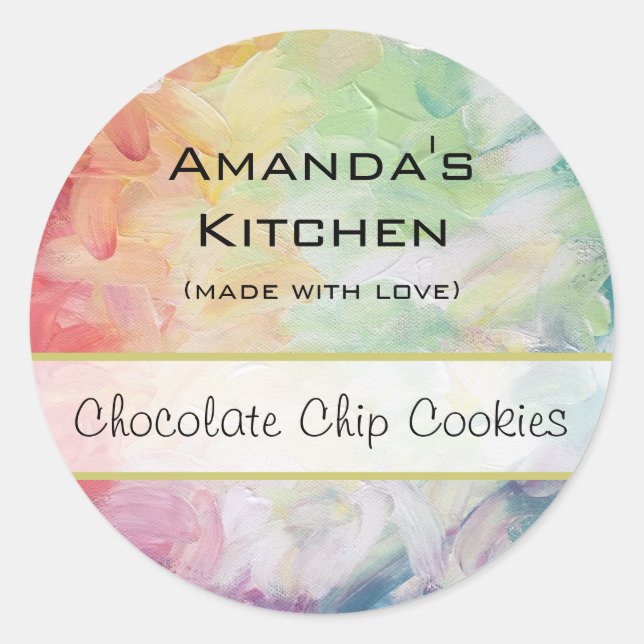 Pegatina Redonda Cocina de pintura abstracta con textura gruesa per (Anverso)