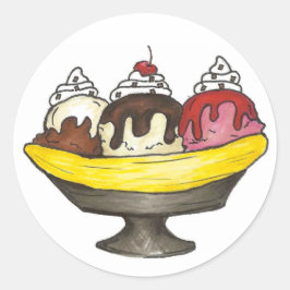 Pegatina Redonda Cocina de postre Banana Split Ice Cream Sundae